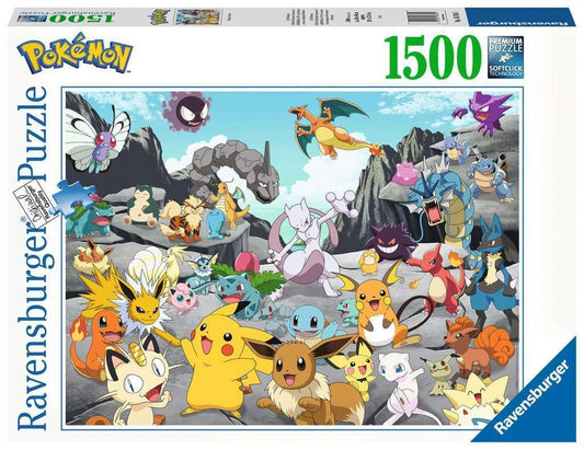 Ravensburger PokΓ©mon Classics 1500-piece puzzle box for collaborative family fun.