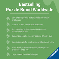 Ravensburger premium cardboard with linen finish reduces glare for comfortable puzzling.