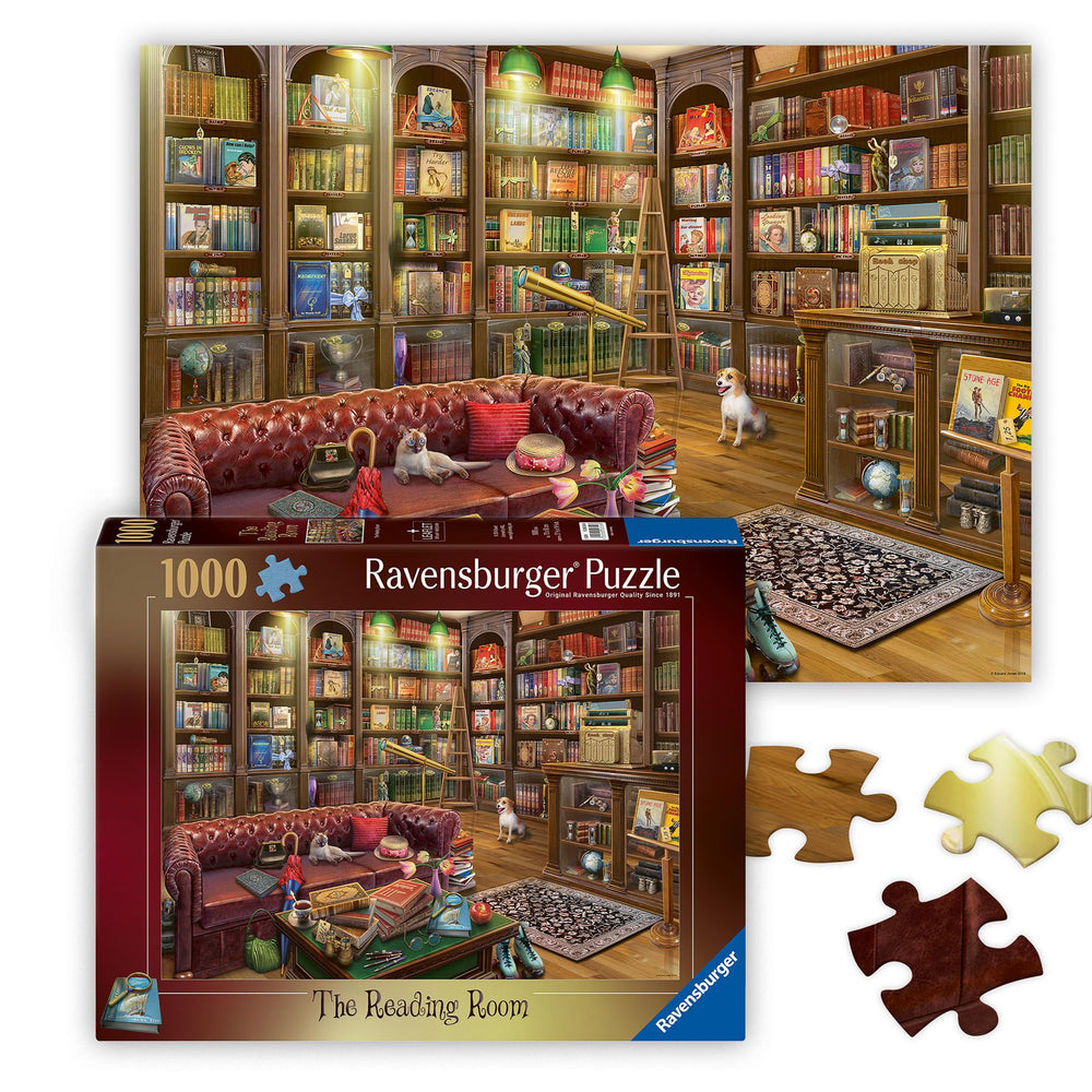 Ravensburger Reading Room puzzle cover with warm library ambiance and inviting colors