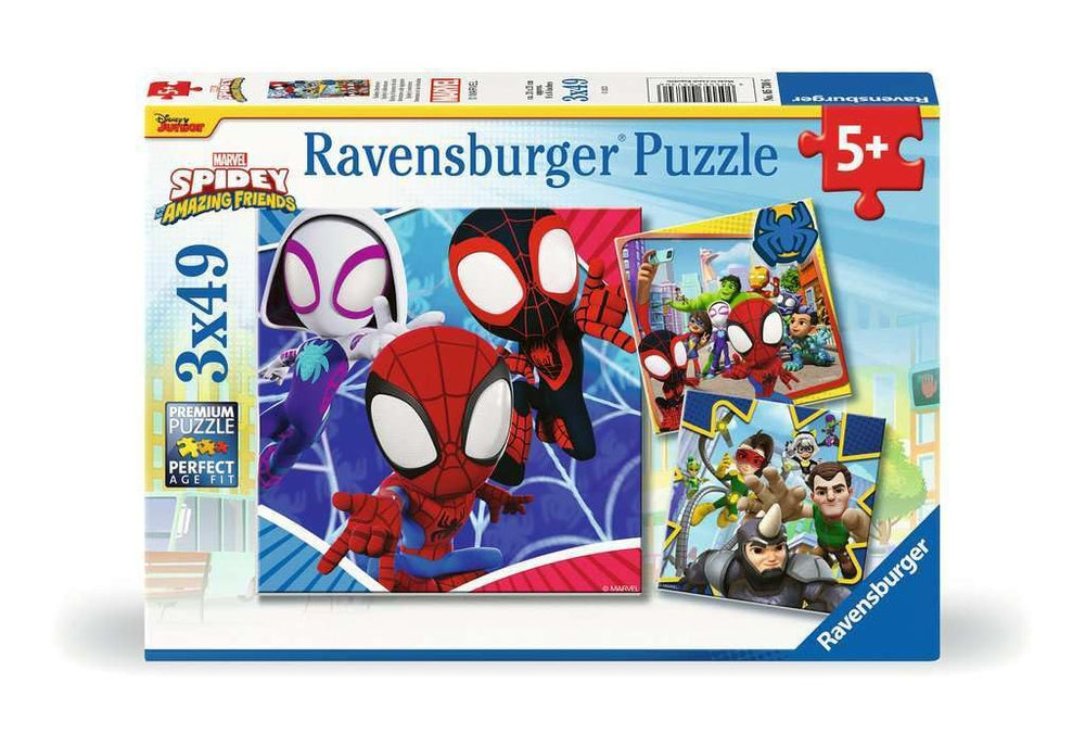 Ravensburger Spiderman Amazing Friends 3x49-piece puzzle pack promotes concentration and creativity.