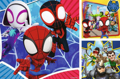 Ravensburger Spiderman Amazing Friends 3x49-piece puzzle piece closeup highlights vivid artwork.