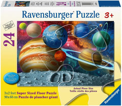 Ravensburger Stepping Into Space floor puzzle on living room floor supports early spatial skills.