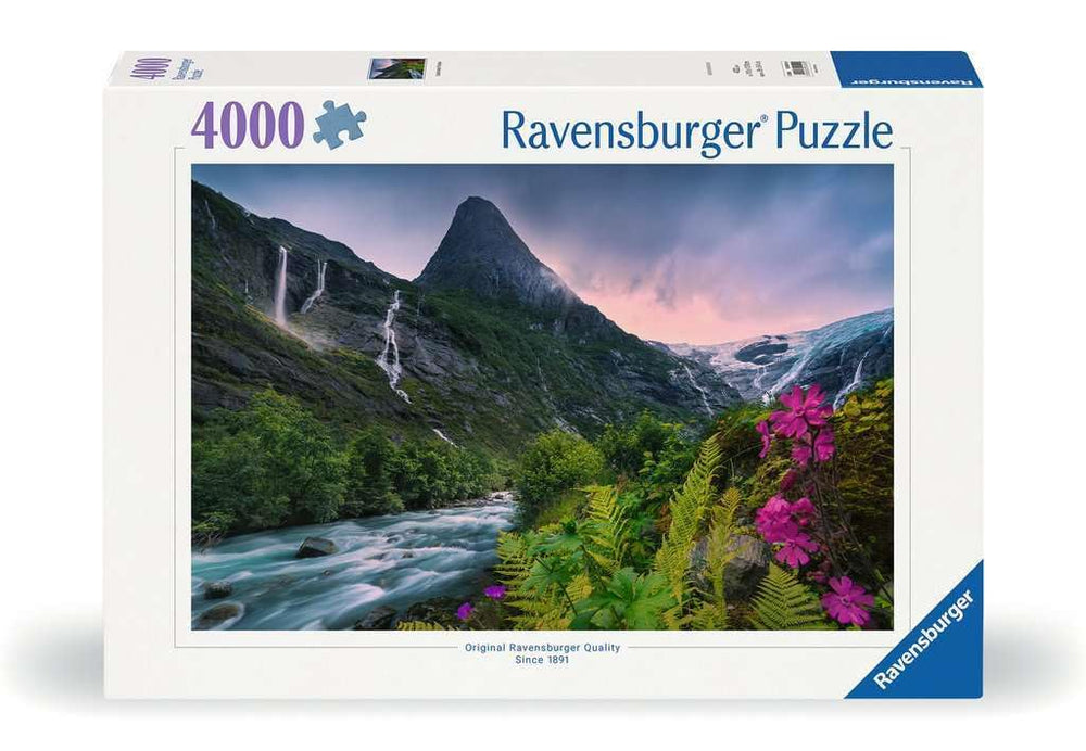 Ravensburger Stunning Mountain Vibes: mountain peaks puzzle scene for immersive quiet-time and mindful focus.