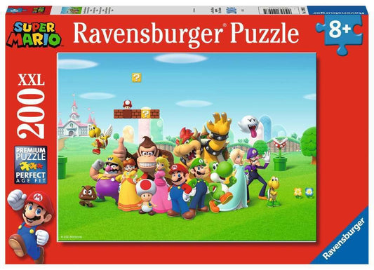 Ravensburger Super Mario XXL 200pc puzzle hero image, colorful action for kids