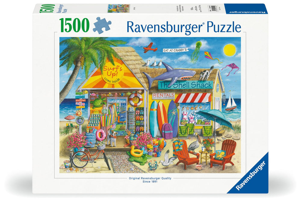 Ravensburger Surf's Up 1500-piece puzzle beach-scene image offers calming color exploration