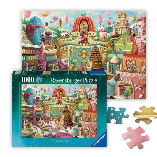 Ravensburger Sweet Street donut houses scene for joyful family puzzle sessions