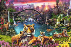 Ravensburger Tigers in Paradise: waterfall scene boosts focus during a detailed 3,000-piece challenge.