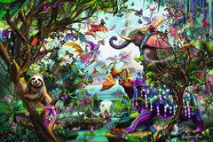 Ravensburger Tropical Dragons 4000-piece puzzle close-up highlighting mythical creatures and shimmering dragon scales