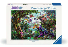 Ravensburger Tropical Dragons 4000-piece puzzle cover showing vibrant dragons and lush jungle detail for immersive play