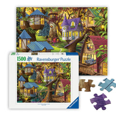 Ravensburger Twilight in the Treetops: cozy treehouses glow at dusk for calm focus