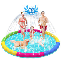 Raxurt Splash Pad 97-inch wide view shows expansive play area for kids and pets.
