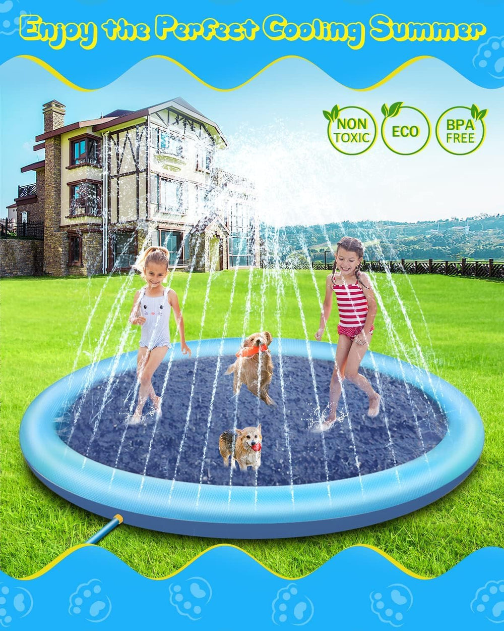 Raxurt Splash Pad dog pool use for a cooling outdoor moment.