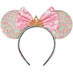 RAZKO Sequin Mouse Ears Headband in rainbow iridescent finish for cosplay and party wear.