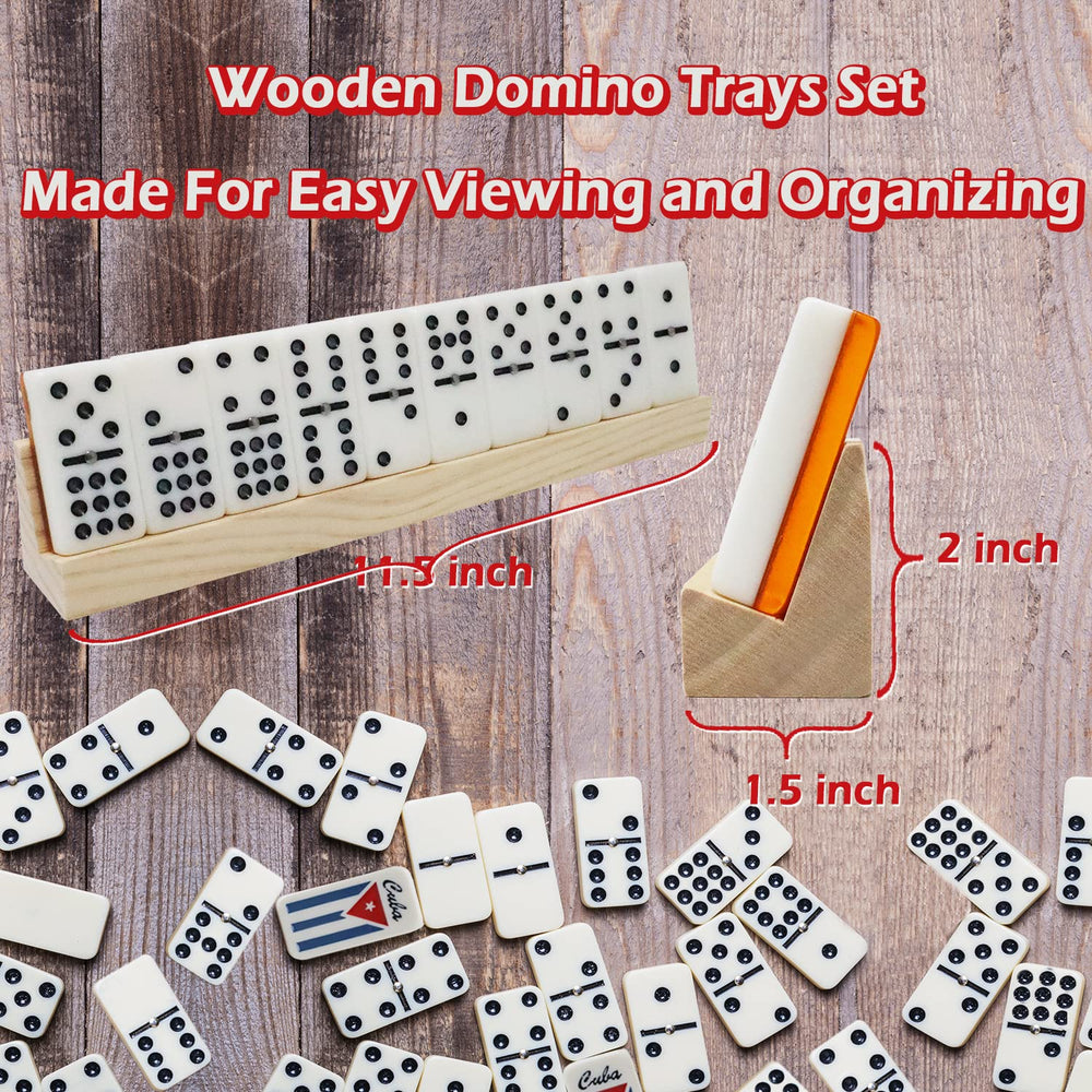 RCP PRODUCTS display trays showcase domino tiles neatly on a coffee table.