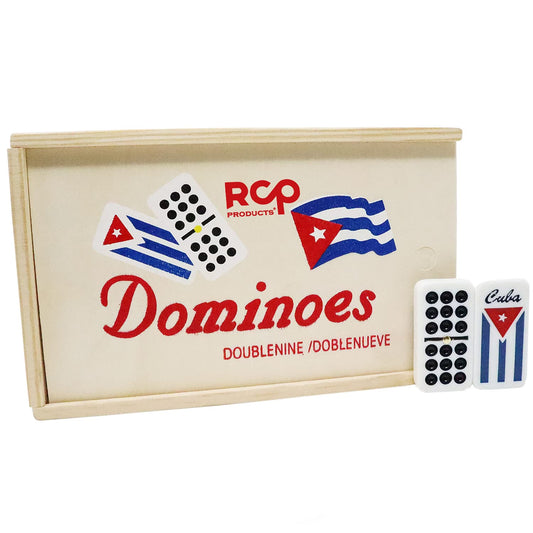 RCP PRODUCTS Dominos Set with wood case showing durable acrylic tiles for home play