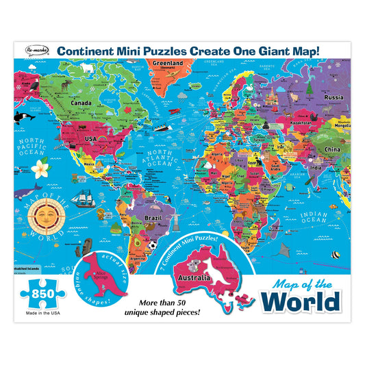 Re-Marks World Map Deluxe Puzzle shown for family learning and mindful play.