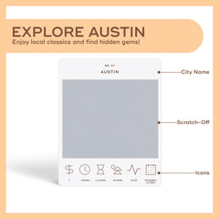 Reach International Outfitters scratch-off card close-up reveals the next Austin adventure.