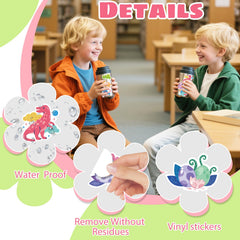Reaeon waterproof dinosaur stickers ideal for water bottles and outdoor use.
