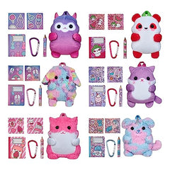 Real Littles Plushie Pet Backpack Cat showing tiny stationery for on-the-go notes