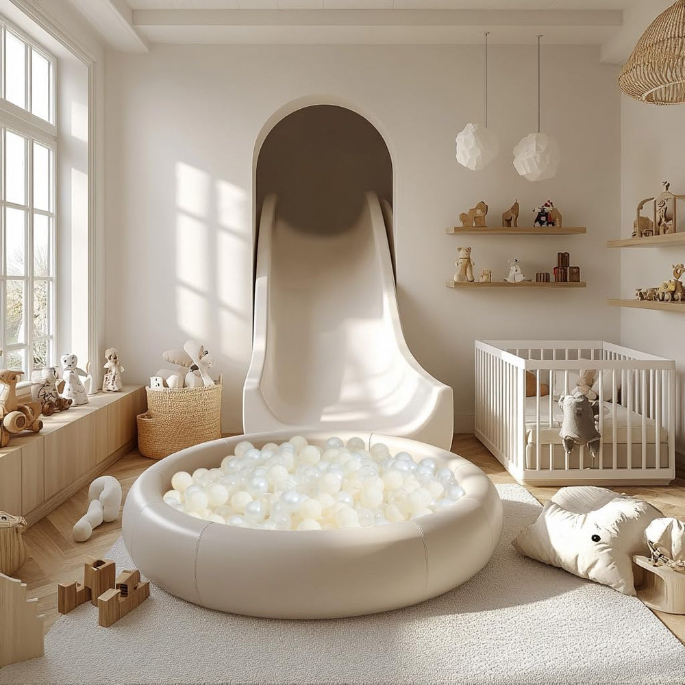 Realhaha beige ball pit balls stack easily for storage and reuse