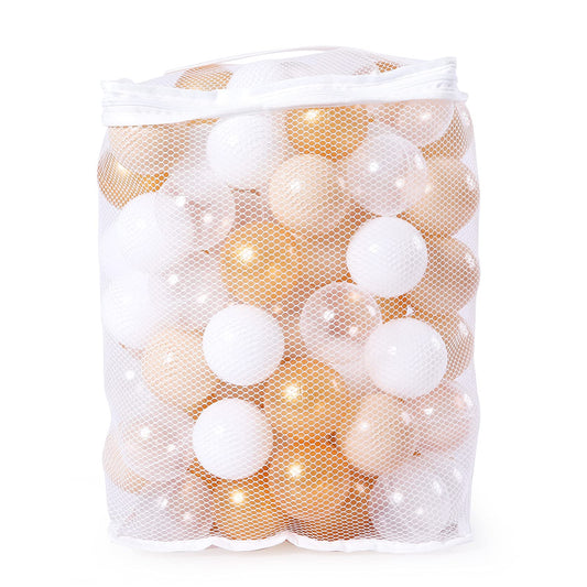 Realhaha ball pit balls in gold milktea white tones for safe baby play and decor.