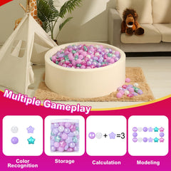 Realhaha ball pit star purple pack image highlighting color and size variety for play.