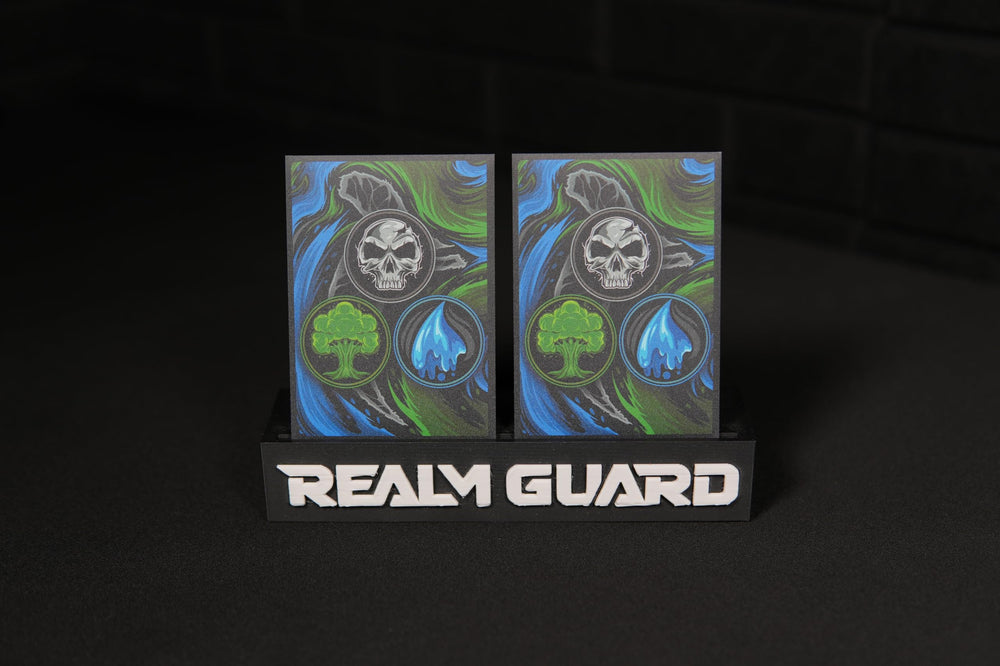 Realm Guard green variant sleeve with glossy front for easy card visibility.