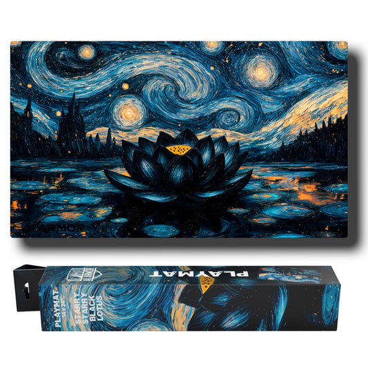 Realm Guard starry star lotus 14x24 playmat provides a smooth, expansive surface for card games.