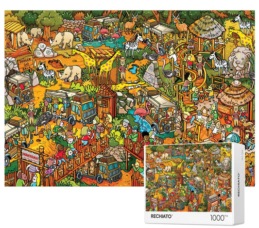 RECHIATO Animal Paradise puzzle box front view showing 1000-piece set for relaxing evenings