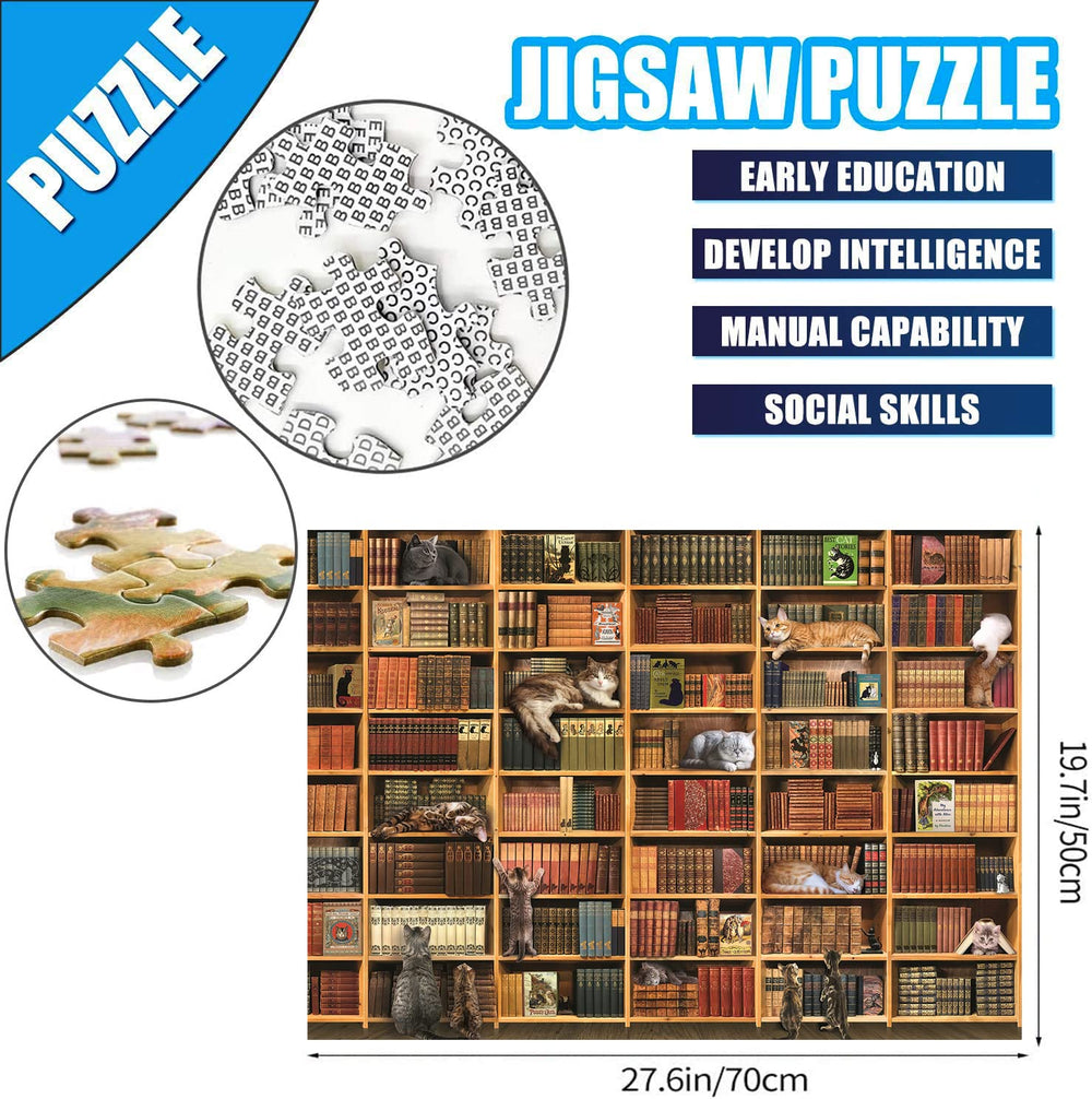 RECHIATO Cats Library Jigsaw Puzzle family game night setup