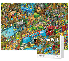 RECHIATO Ocean Park puzzle box art showcases bright scenery for engaging family activity.