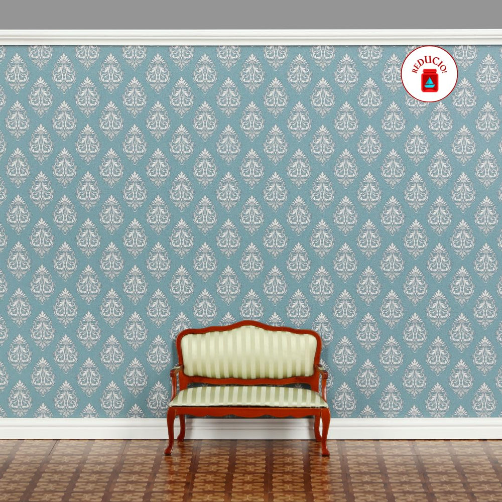 REDUCIO! Dollhouse wallpaper beige-darkbrown damask adds timeless contrast.