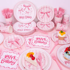 REDWORD pink bow cups offer sturdy, festive beverages for guests.