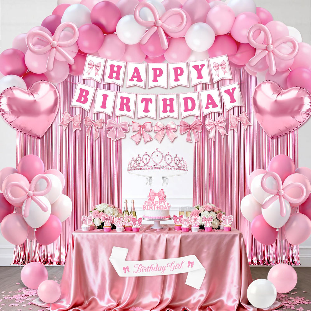 RedWORD pink fringe curtain enhances party entrance with shimmer and depth.