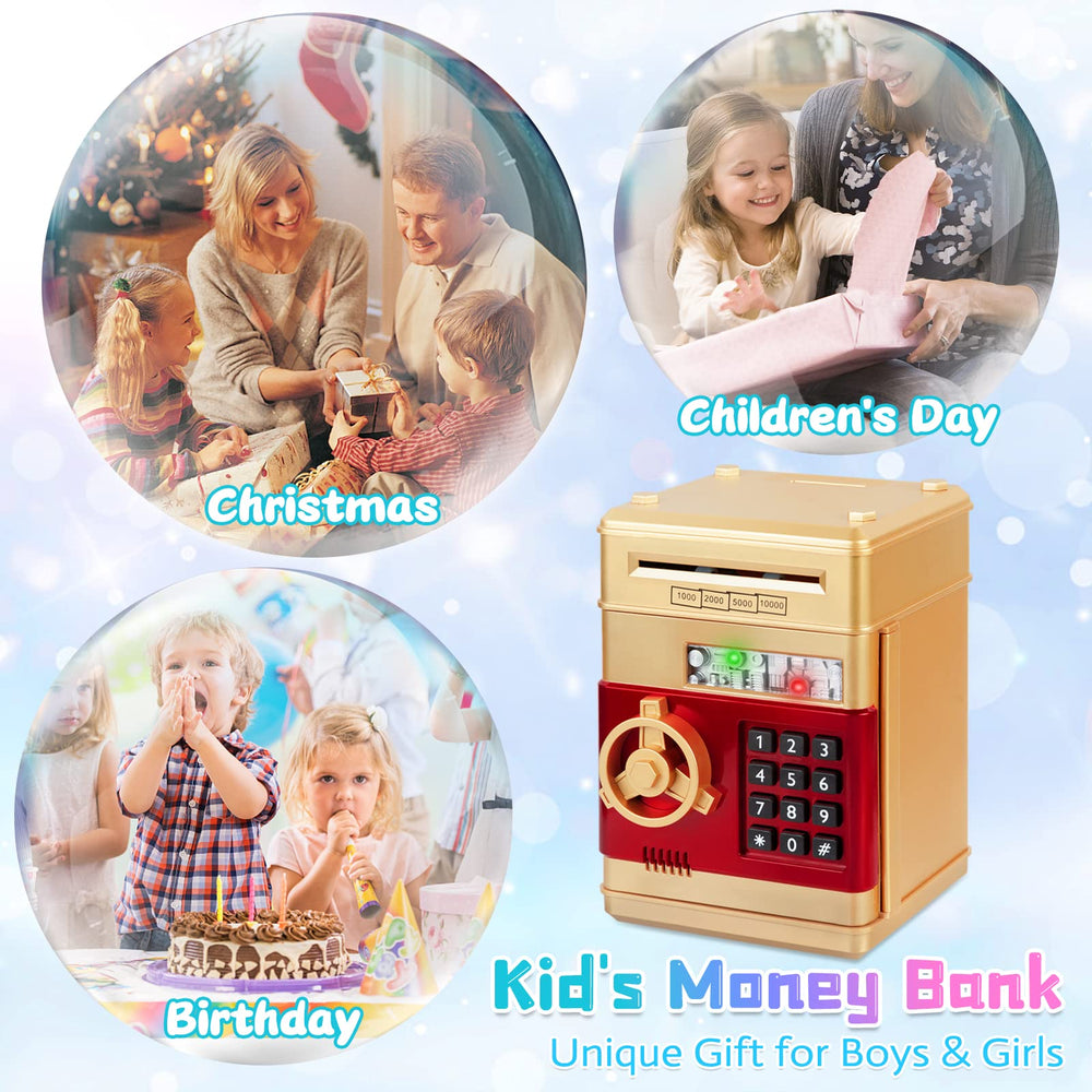 Refasy money bank for kids gold gift box packaging signals perfect gift.