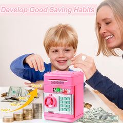 Refasy piggy bank password access panel demonstrates easy unlock.