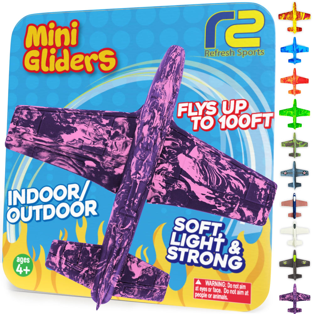 Refresh Sports foam airplane glider in flight delivering safe outdoor fun.