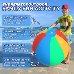 Refresh Sports 27 inch beach ball designed with puncture resistant PVC for durability.