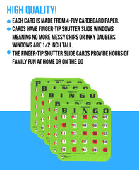 Regal Games 4-ply cardboard bingo cards designed for durable reuse.