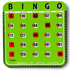 Regal Games bingo card with sliding windows for easy number marking
