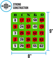 Regal Games bingo cards sliding windows green large-print readability emphasis.