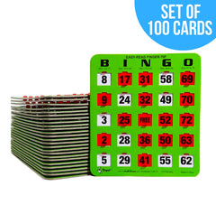 Regal Games bulk 100-pack bingo cards with durable 4-ply cardboard.