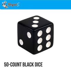 Regal Games black dice close-up shows durable construction for long-lasting play.