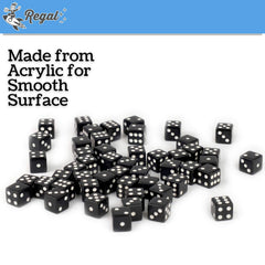 Regal Games black dice used in crafts and decorative projects.