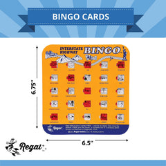 Regal Games durable cardboard bingo boards withstand repeat game nights with bright imagery.
