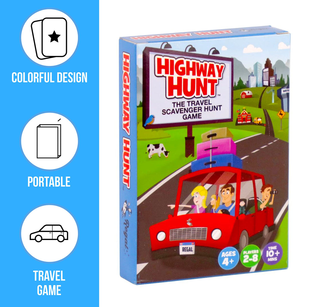 Regal Games family playing outdoors with scavenger hunt, promotes imaginative exploration.