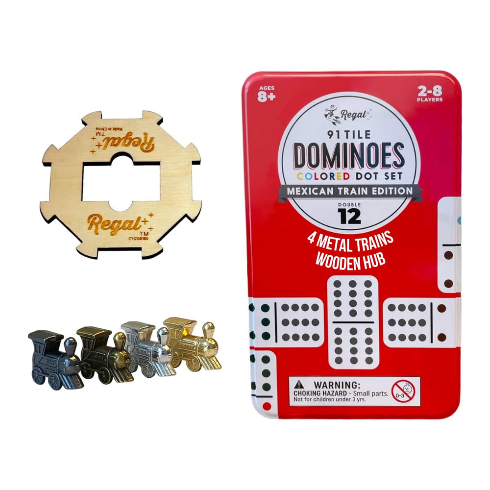 Regal Games Mexican Train double-12 dominoes set in box for easy storage