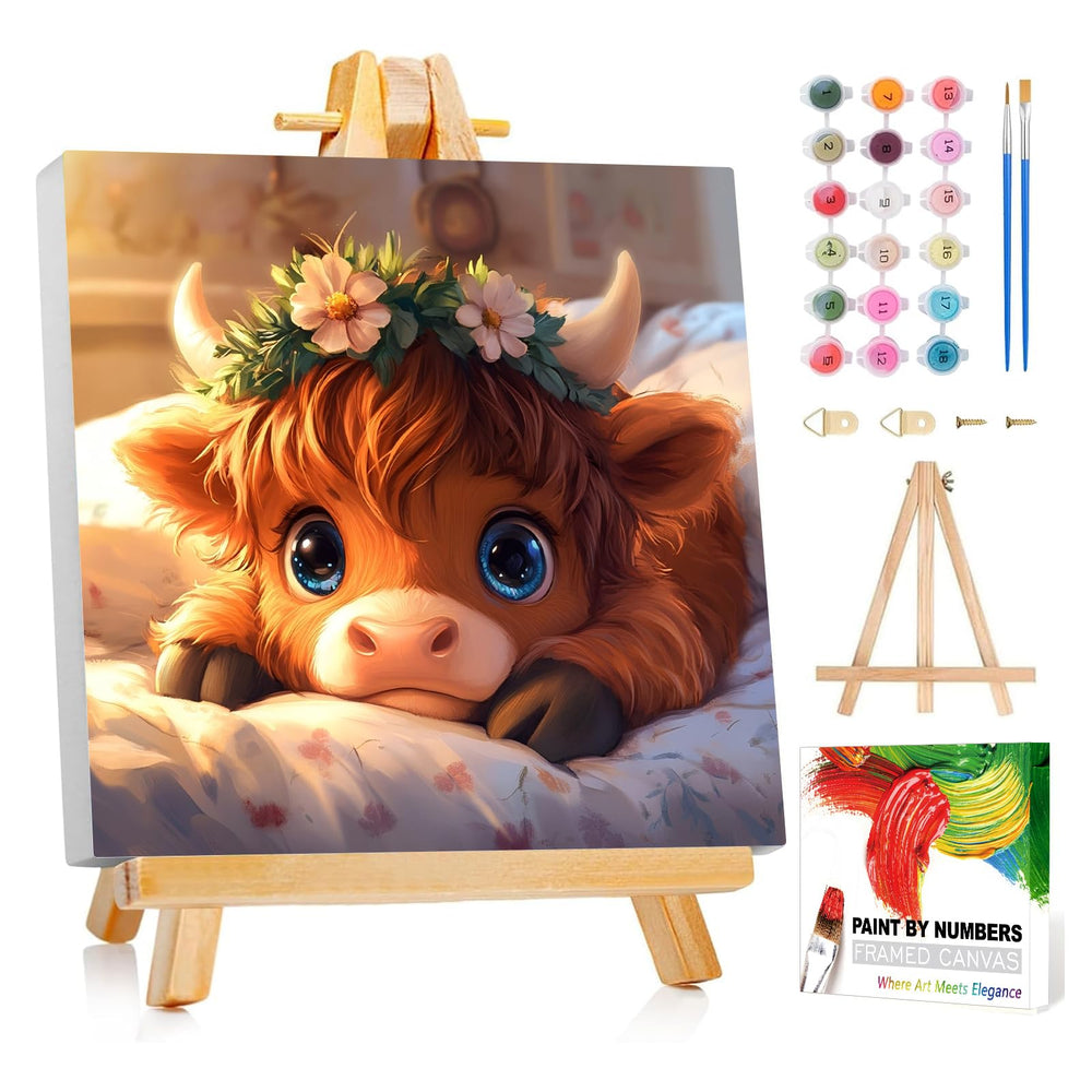 Reivworl cow paint by numbers kit framed canvas ready for painting and display