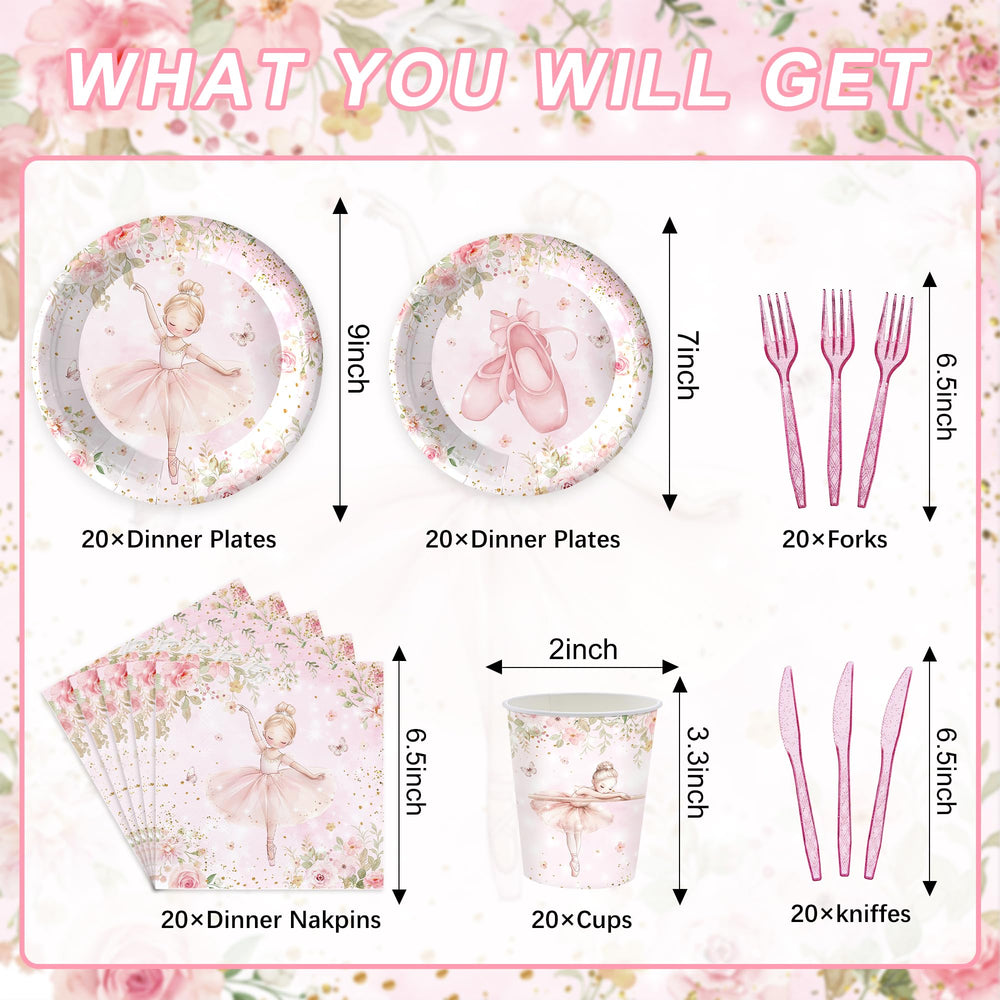 Rejoice Bunny ballerina tableware set for 20 guests enhances coordinated decor.