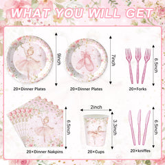 Rejoice Bunny ballerina tableware set for 20 guests enhances coordinated decor.